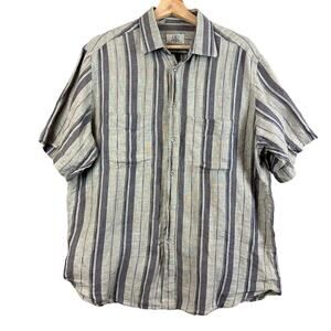 Vintage 80s Fendi Vertical Stripe Button Down Short Sleeve Linen Shirt Men's